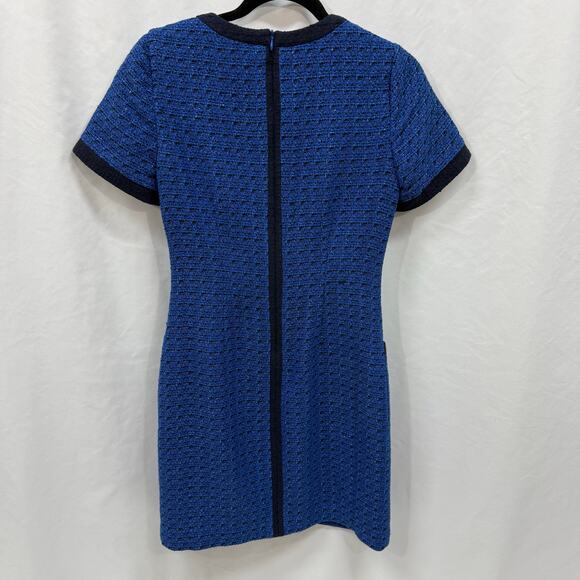 Boden Tweed Blue Black Metallic Silver Short Sleeve Mini Dress Pockets 4 - Picture 4 of 6